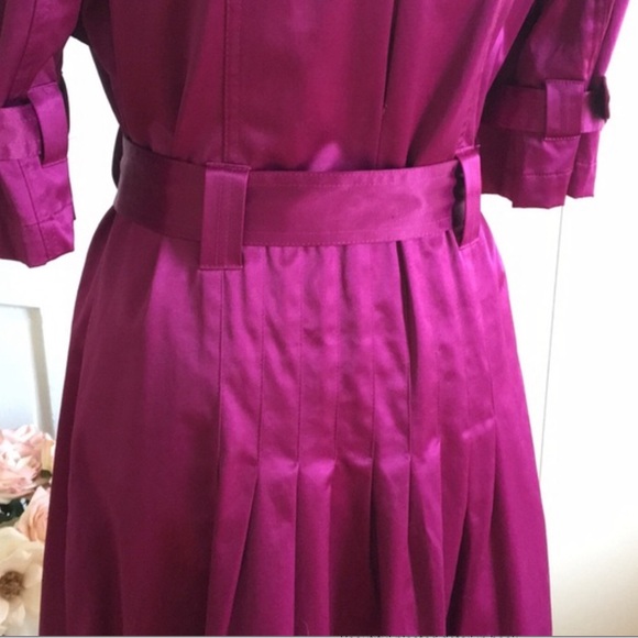 NWT ELLE Satin Trench Coat Dress in Magenta - Picture 10 of 10